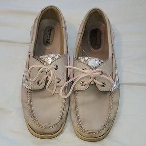silver Sperry boat shoes